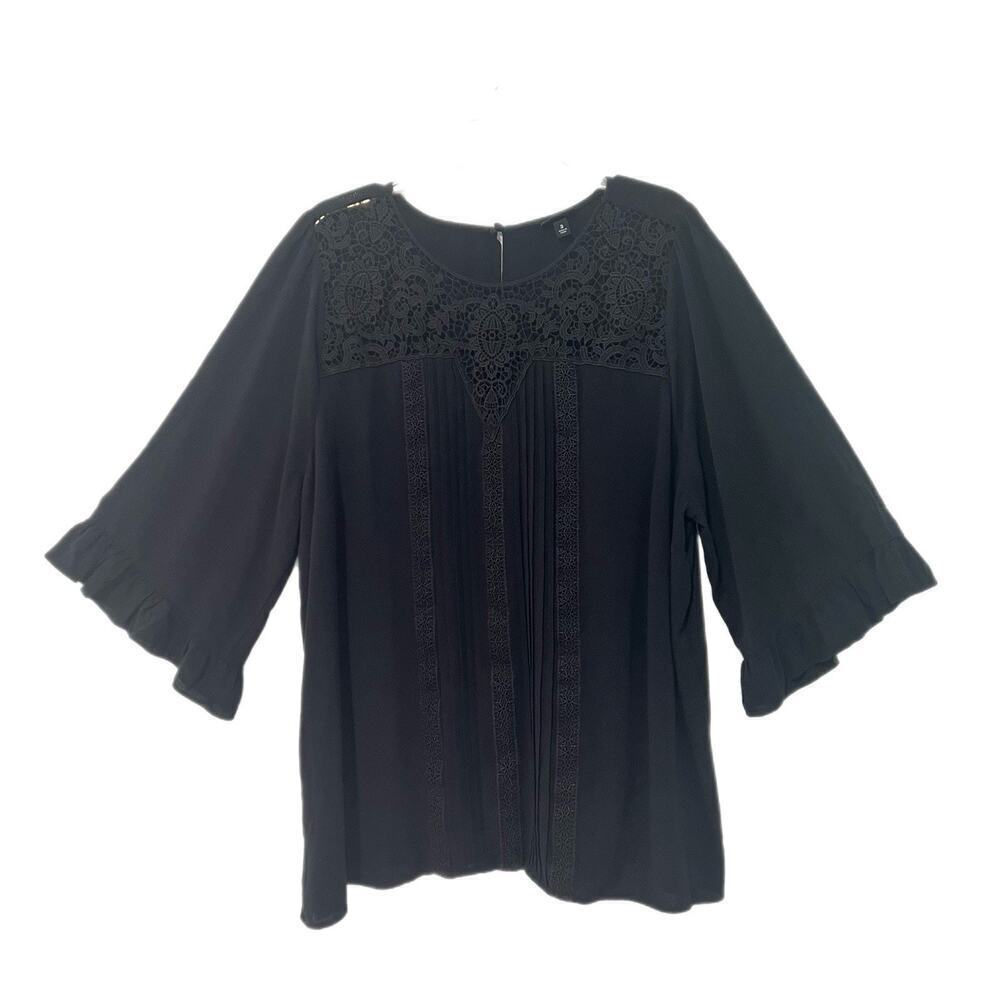 Torrid Tunic Top Size 3 3XL Black Embroidered Lace Flutter Half Sleeve Boho